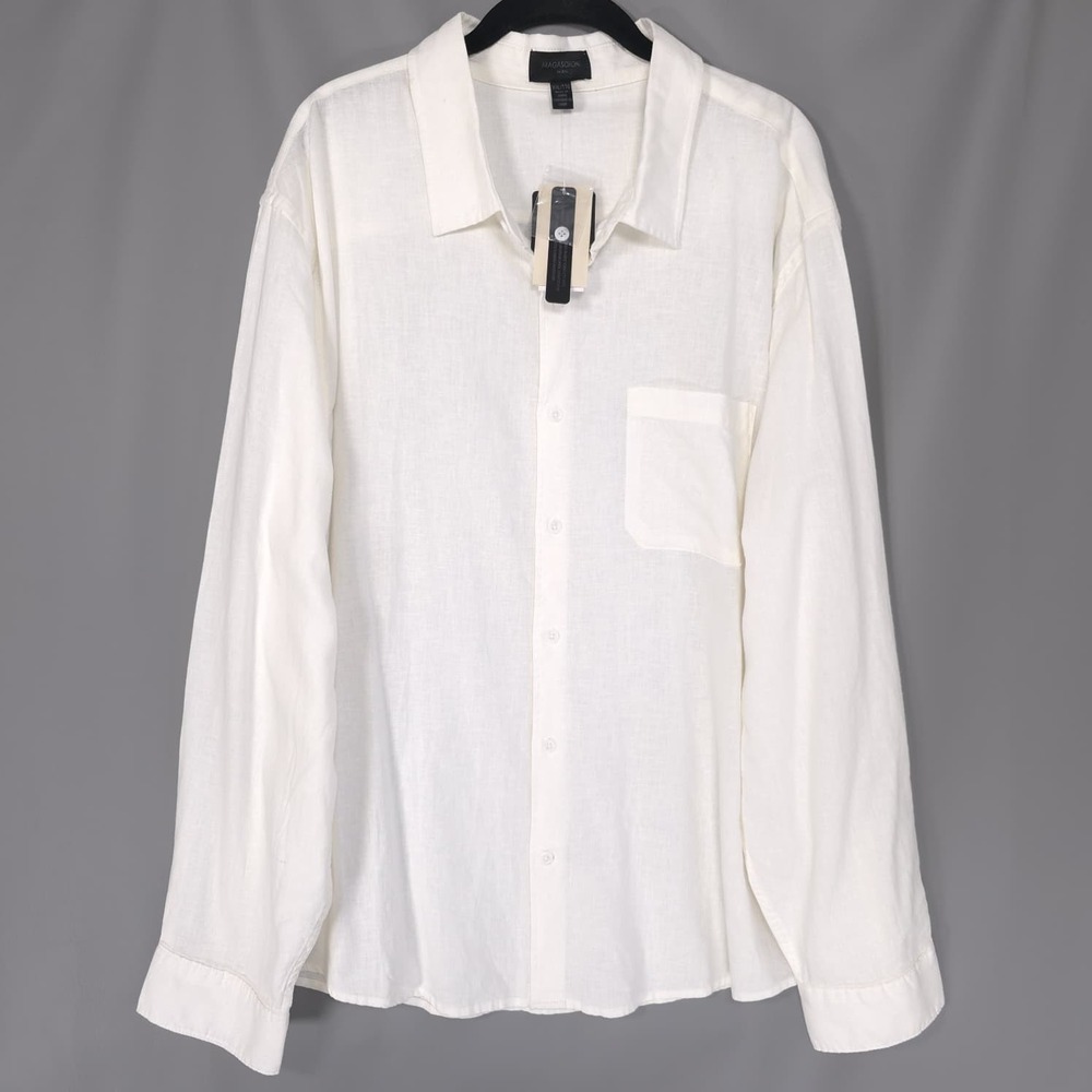 MAGASCHONI Mens New XXL Shirt Button Down EUROPEAN Linen Blend White GM50108M - Picture 3 of 13